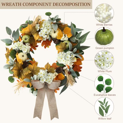 22 Inch Handmade Fall Pumpkin Wreath for Front Door and Porch Decor