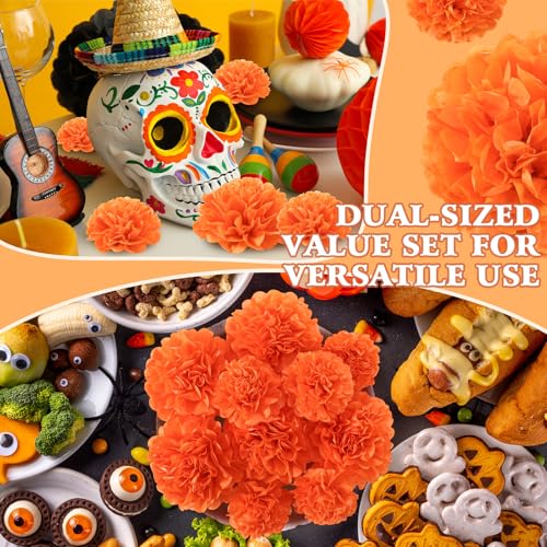 Marigold Paper Flowers Set - 80 Pieces | 4 Inch & 6 Inch Orange