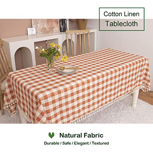 Orange Gingham Tablecloth 55x120 Inches for Farmhouse & Thanksgiving Decor - Rectangular, Variation of Orange / 120x55