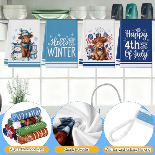 FuWeave Highland Cow Seasonal Kitchen Hand Towels Set - 20 Microfiber Holiday Dish Towels