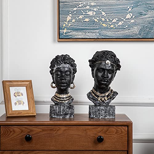 African Woman Head Statue Home Decor - Black W Variation, Handcrafted Sculpture