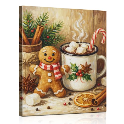 Christmas Gingerbread Man Hot Cocoa Canvas Wall Art with Variation Coca