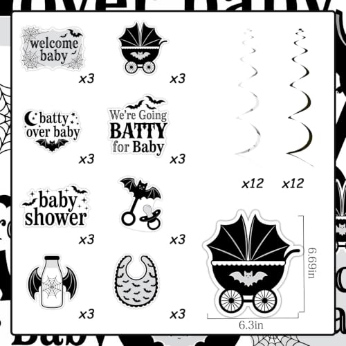 Halloween Baby Shower Decorations Bat Theme Hanging Swirls Purple Black Set