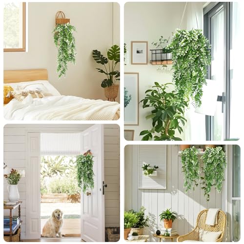 Artificial Hanging Plants Set - White Style2, 4 Pack, 29.5 Inch Vines for Indoor & Outdoor Decor
