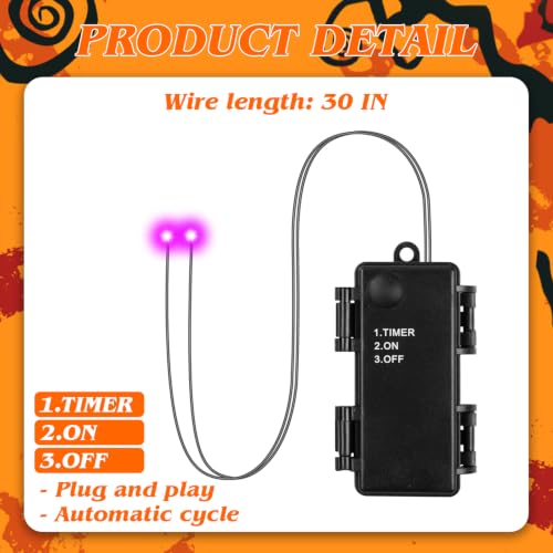 Purple LED Glowing Eyes with Timer - Waterproof Halloween Outdoor Decorations (2 Pack)