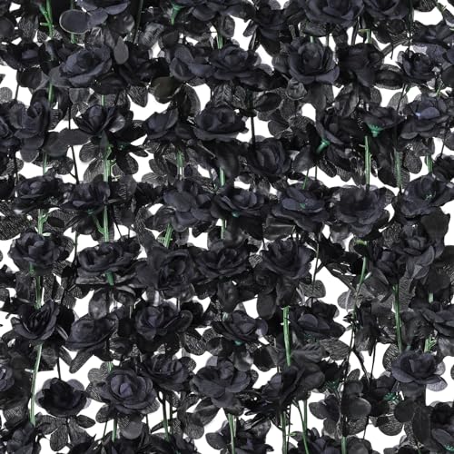 Black 12Pcs 8.2Ft Artificial Rose Vine Garland for Wedding & Home Decor