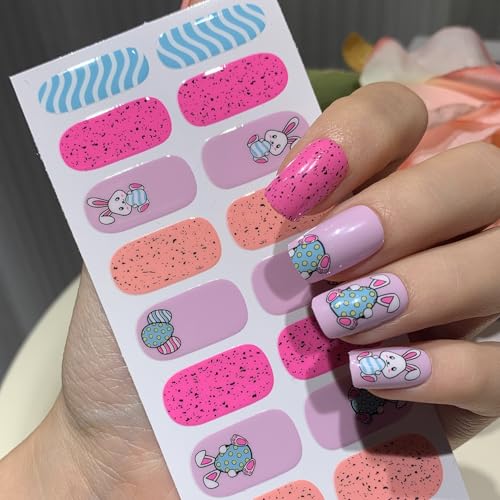 Easter Gel Nail Stickers 17 - Colorful Bunny & Egg Full Wraps for DIY Manicure - 5 Sheets