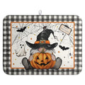 Halloween Gnomes Dish Drying Mat with Bats & Pumpkins - Large Microfiber Kitchen Mat