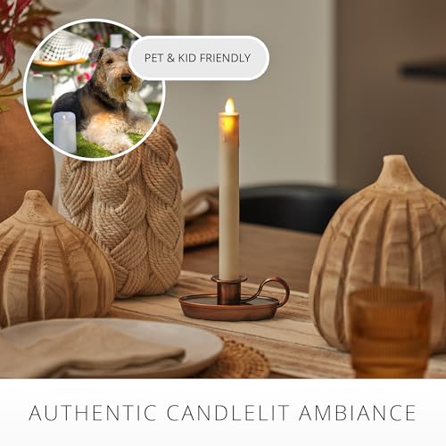 Flickering Flameless Window Taper Candle - Ivory & Bronze, 1 x 9.75 inches, Battery Operated with Timer, Remote Ready Christmas Holiday Decor