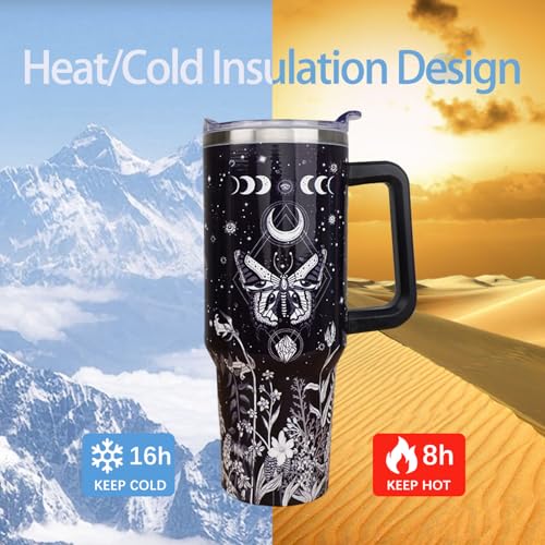 Black 40 oz Gothic Tumbler with Handle & Straw - Leak Proof Travel Coffee Mug