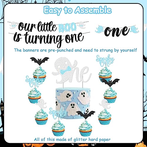Halloween 1st Birthday Party Decorations for Boys - Ghost, Banner, Balloons & Cake Toppers