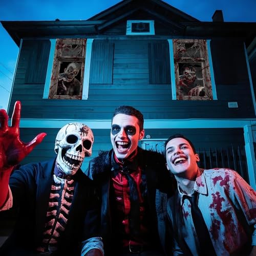 Halloween Zombie Window Decorations - 2PCS Spooky Curtain Banner for Haunted House