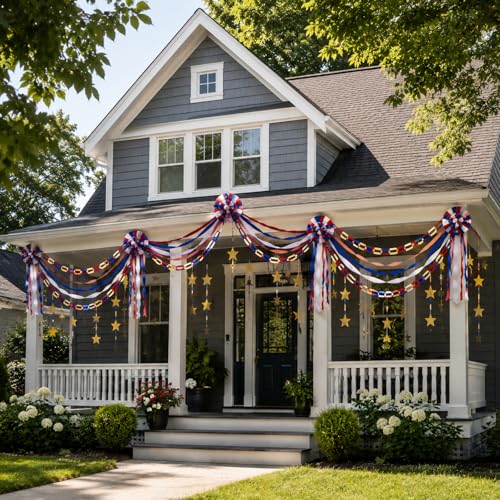 Patriotic Party Decoration Kit - Gold Stars, Streamers & Paper Chains - 492 FT