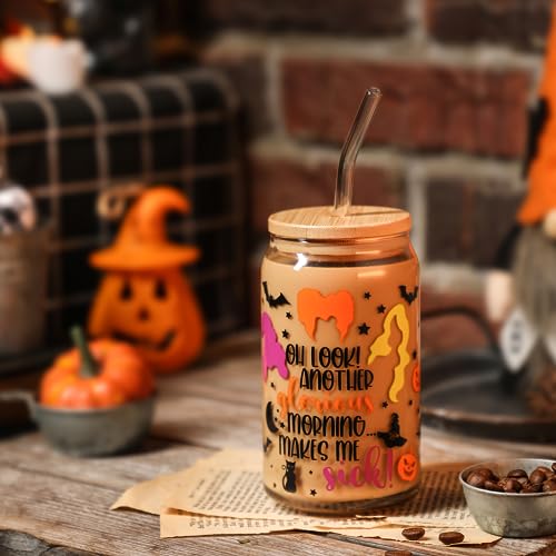 Halloween Glass Cups Witch Drinking Glass with Lid & Straw - 16oz OhLook Variation
