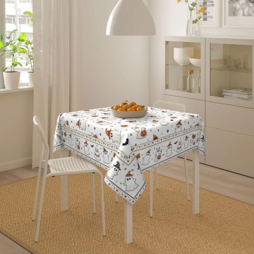 Autumn Halloween Tablecloth 60 Inch Square Ghost Design - White Ghost