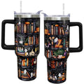 Halloween Bookshelf 40 oz Tumbler with Handle & Straw - Spooky Book Lover Gift