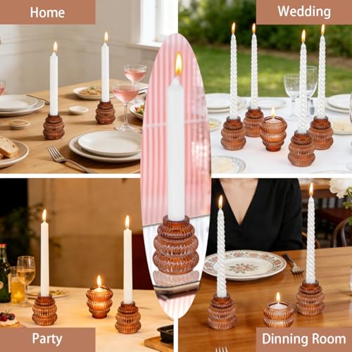 Brown Tower-Shaped Candle Holders Set of 6 for Wedding & Home Decor