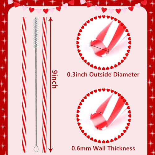Reusable Candy Cane Straws Set - Red & White Holiday Drinking Straws, 25 Pack