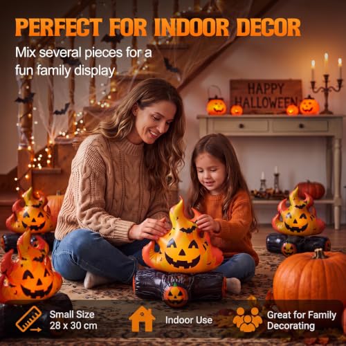Halloween Inflatable Pumpkin Campfire Props - 2 Pieces, Safe Decor