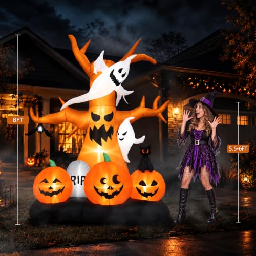 8FT Halloween Inflatable Scary Tree with Haunted Scene & LED Lighting