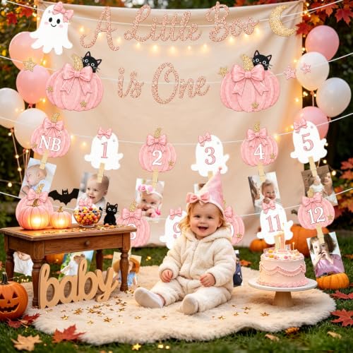 Pink Pumpkin Ghost First Birthday Photo Banner - Variation of THIS Listing