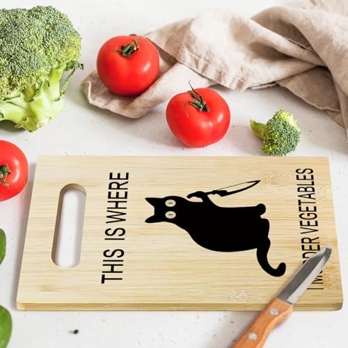 Black Cat Bamboo Cutting Board for Kitchen - Funny Cat Lover Gift - 7.9x11.8 Inches