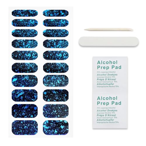 Blue Semi Cured Gel Nail Stickers Wrap - Easy Nail Art Decals, 20 Strips - Dark Blue