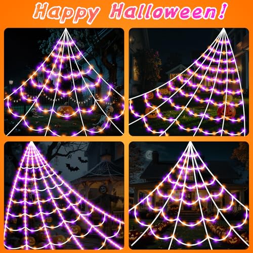 Halloween Spider Web Lights - 250 LED 16.4 Ft Outdoor Indoor Decoration with 8 Modes, Purple & Orange, Variation of THIS listing