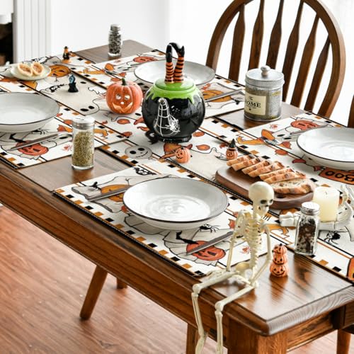Halloween Ghost Placemats Set of 4 - 12 x 18 Inch Rectangular Table Decor