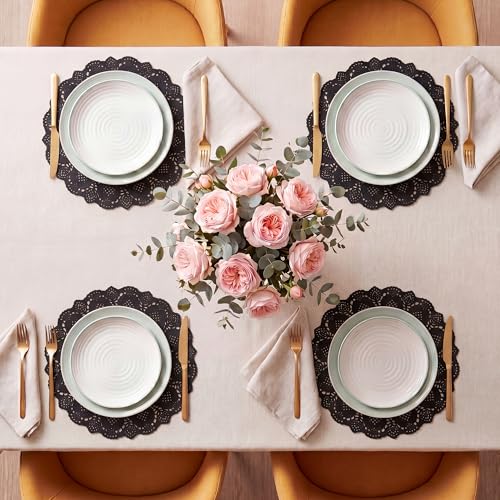 Black Kraft Paper Doilies 13.5 Inch Round Lace Placemats - 100 Pcs, Disposable, Rustic Table Decor