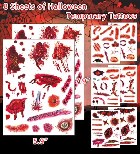 Halloween Temporary Tattoos Set with Realistic Wounds & Scars - 190 Pieces