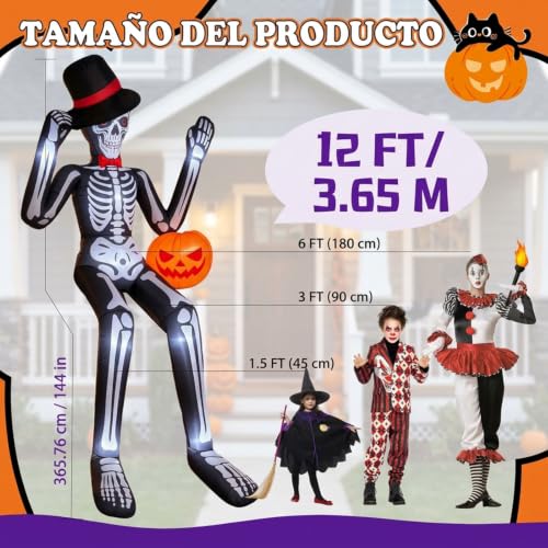 Giant Sitting Skeleton Inflatable Halloween Decoration with Pumpkin & Black Variation