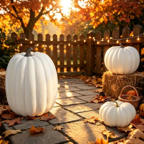 Artificial White Pumpkin Decor - 19 Inch Fall Halloween Thanksgiving