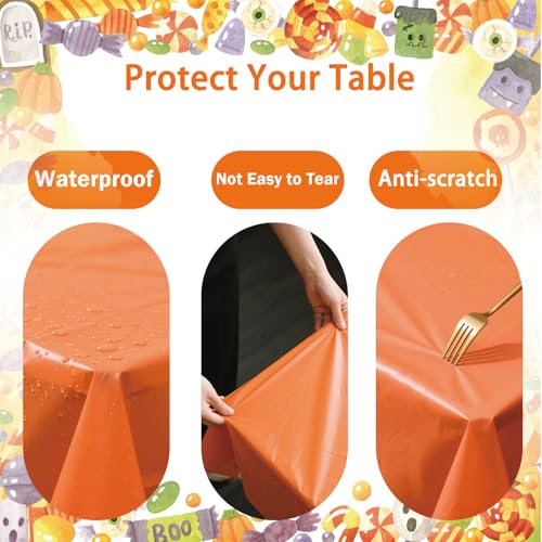 Orange Plastic Tablecloth 3 Pack - 54 x 108 Inch Disposable Rectangle Cover B01