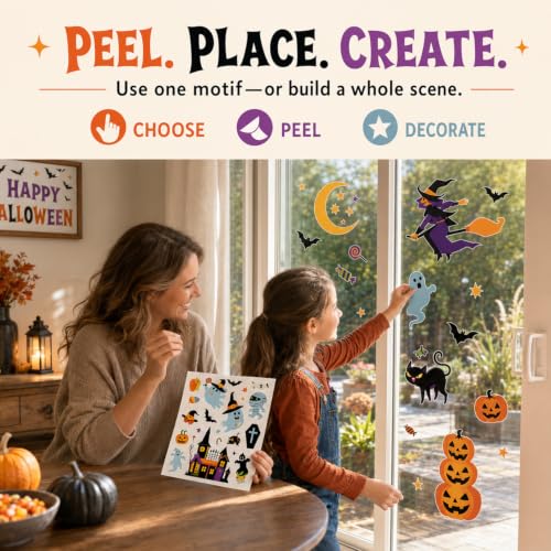Halloween Window Cling Stickers - 9 Sheets Halloween Decorations - Actilize