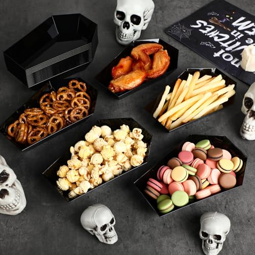 Halloween Candy Bowls Set - 24 Black Coffin-Shaped Plastic Serving Trays