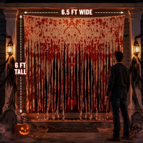 Halloween Creepy Red Cloth Door Decorations 6.5x6 ft - 2 Sets | Indoor Outdoor Haunted Scene