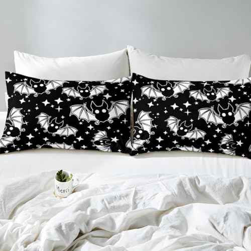 Halloween Bats Queen Size Glitter Starry Sky Bedding Set with Fitted Sheet - Kids Bedroom Decor - Multi 44