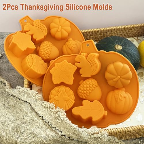Thanksgiving Fall Silicone Mold Set - Amber Yellow Pumpkin Acorn Maple Leaf Squirrel Candy & Chocolate Mold