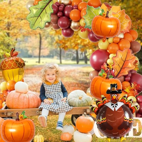 Fall Foil Balloon Decorations Set - Pumpkin Turkey Acorn Maple Leaf 3
