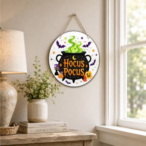 Halloween Witch Wood Hanging Sign - Spooky Witchy Wall Decoration H04
