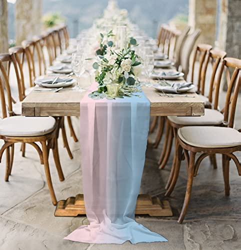 Pink Blue Ombre Chiffon Table Runner 10ft Wedding & Event Decor