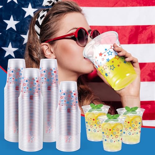 Blue Patriotic 12 oz Disposable Plastic Cups - 50 Pack for 4th of July & Independence Day Parties