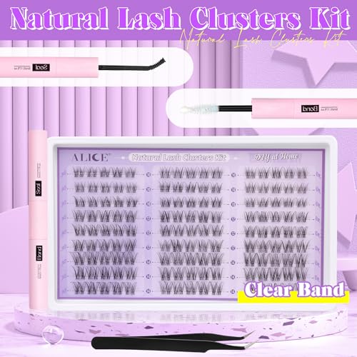 ALICE Natural Lash Extension Kit C46 Wispy Cluster Eyelash Extensions with Glue & Seal - 135pcs