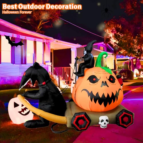 Inflatable Pumpkin Carriage Halloween Yard Decor with LED Lights 9FT Outdoor