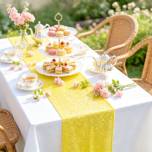 Yellow Sequin Table Runner 12x108 Inch for Wedding & Party Decor - Variation 1