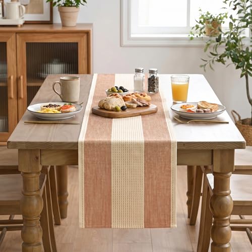 Caramel Farmhouse Rustic Fall Table Runner 13x72 Inch - Seasonal Macrame Kitchen Decor
