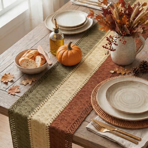 Caramel Brown Coffee Farmhouse Table Runner 12x108 Inch - Rustic Home Decor