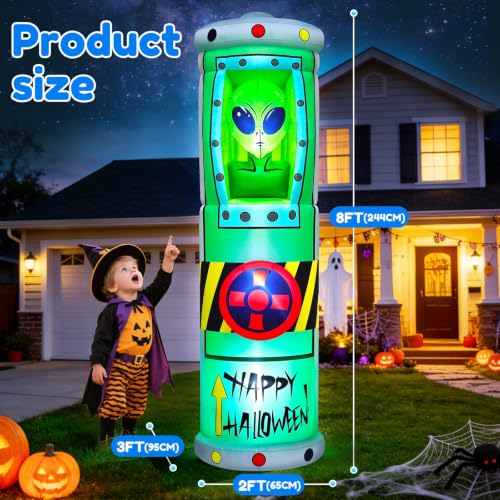 8FT Halloween Inflatable Alien Decoration with LED Lights - Outdoor Yard Decor