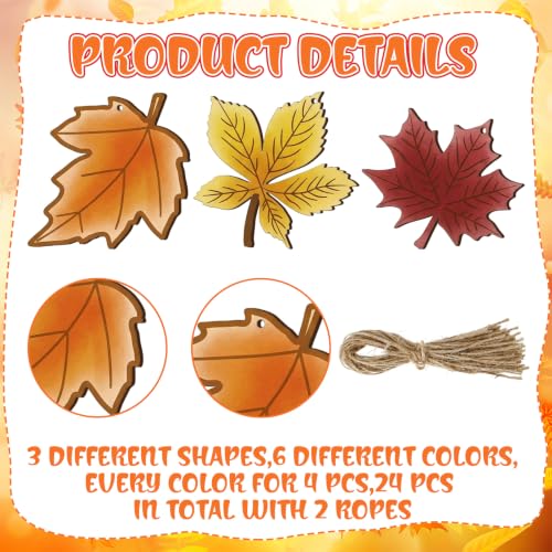 Trendy Fall Wooden Maple Leaf Ornaments for Tree - 24 pcs Halloween Thanksgiving Decor